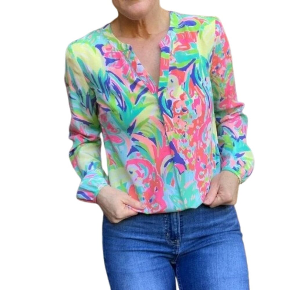 Lilly Pulitzer Stacey Casa Banana Silk Top Size S